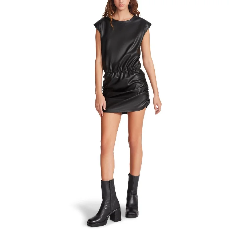 Pearl DressSteve Madden Muscle Women's Vegan Leather Ruched Drop Waist Mini Dress