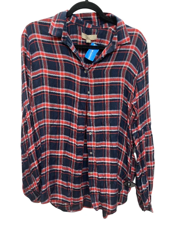 women's tops for mixing and matching with different bottomsTop Long Sleeve By Loft In Plaid Pattern, Size: M