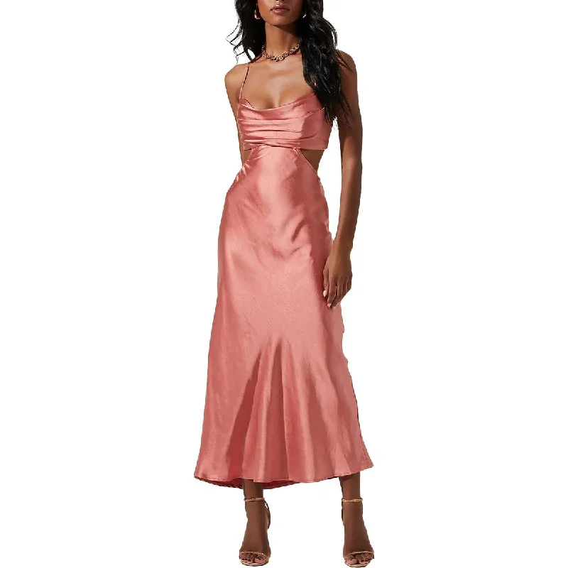 women's breathable dressesASTR The Label Colette Women's Satin Cut-Out Cowl Neck Maxi Dress