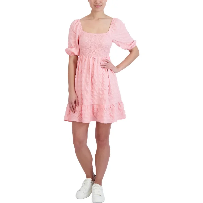 Casual DressBCBGeneration Women's Puff Sleeve Smocked Mini Dress with Ruffle Hem