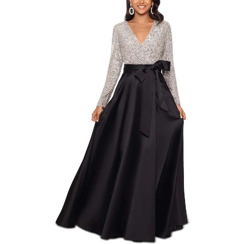 Flutter-Sleeve DressXscape Womens Petites Sequined Maxi Evening Dress