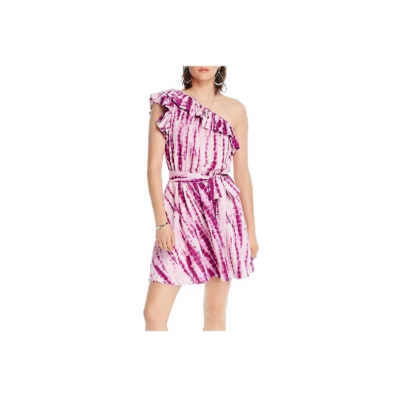 High-Neck DressLINI Womens Ruffled Tie-Dye Mini Dress