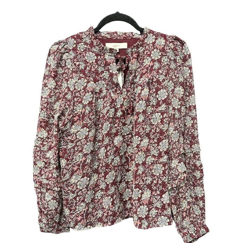 women's tops with asymmetrical designsTop Long Sleeve By Loft In Floral Print, Size: S