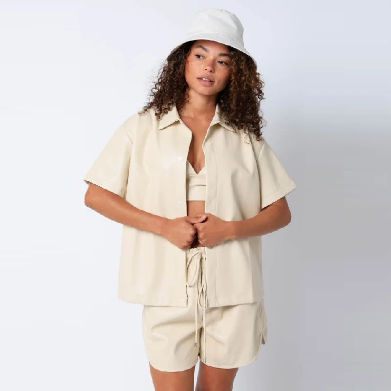 women's tops for those who want to create outfits that are both trendy and timelessPU Button Down Shirt (Cream)