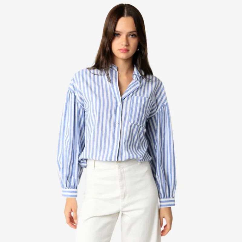 women's tops with bell sleevesAlivia Shirt (Blue + White Stripe)