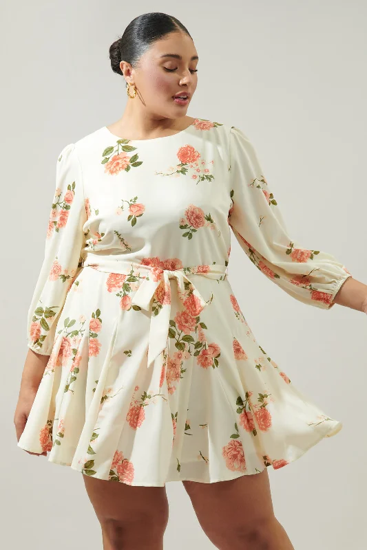 women's pear-shaped body dressesMorning Blush Floral Collins Godet Mini Dress Curve