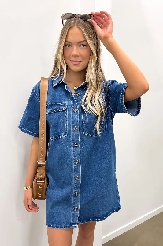 women's pastel dressesGeorgie Denim Mini Dress Indigo