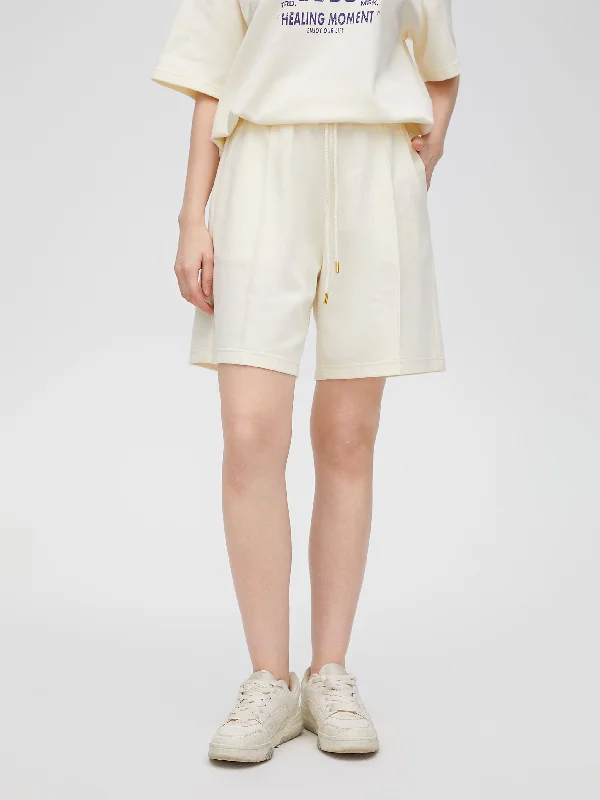 women's zippered shortsCasual Cream Silhouette Shorts