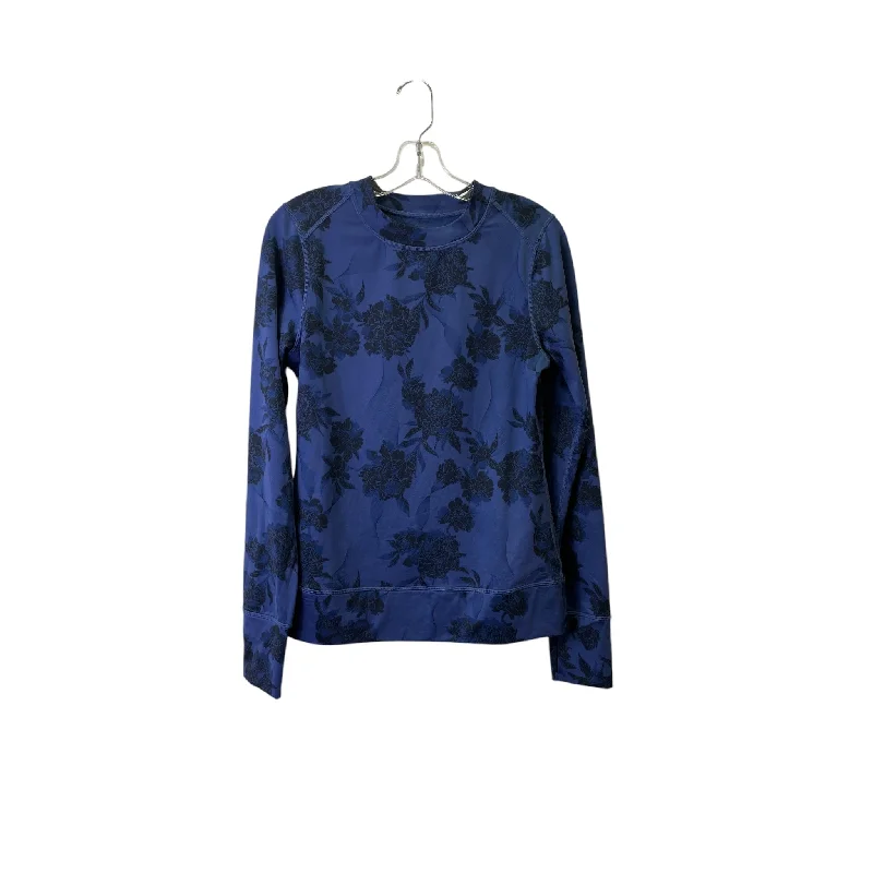 cropped women's topsAthletic Top Ls Crewneck By Zella In Black & Blue, Size:M