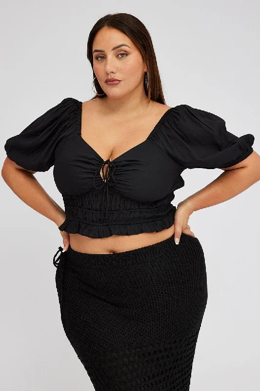 women's tops for those who want to create stylish and put-together outfits without spending a fortuneBlack Peplum Top Short Sleeve Ruched Bust