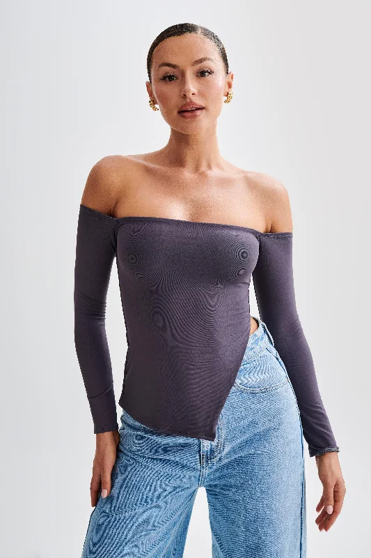 women's tops for those who value both quality and affordabilityCarmen Recycled Nylon Off Shoulder Top - Charcoal