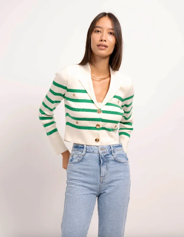 women's tops that offer a perfect blend of style, comfort, and affordabilityDawson Double Breasted Cropped Blazer - Ivory Green