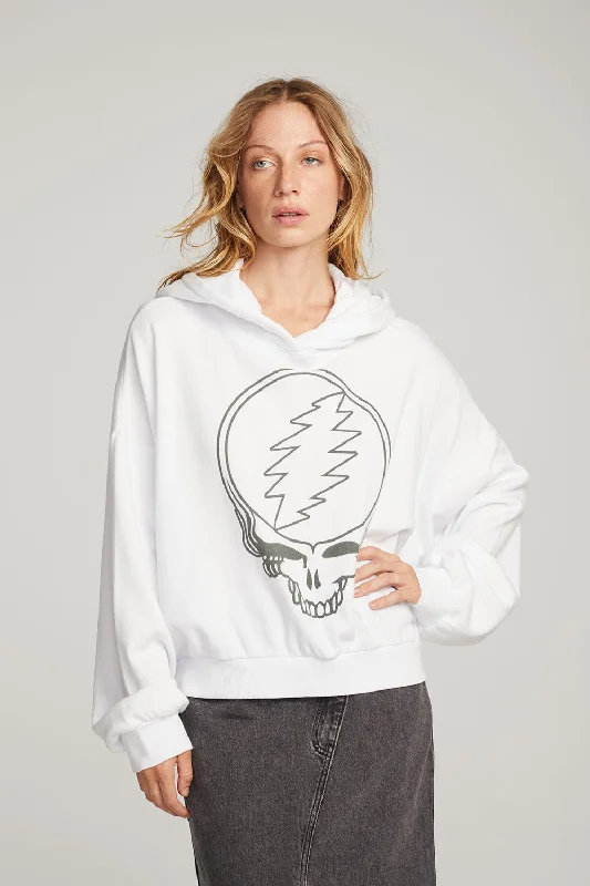 women's tops for those who want to make a bold fashion statement with their choice of topsGrateful Dead Steal Your Face Pullover Hoodie - White