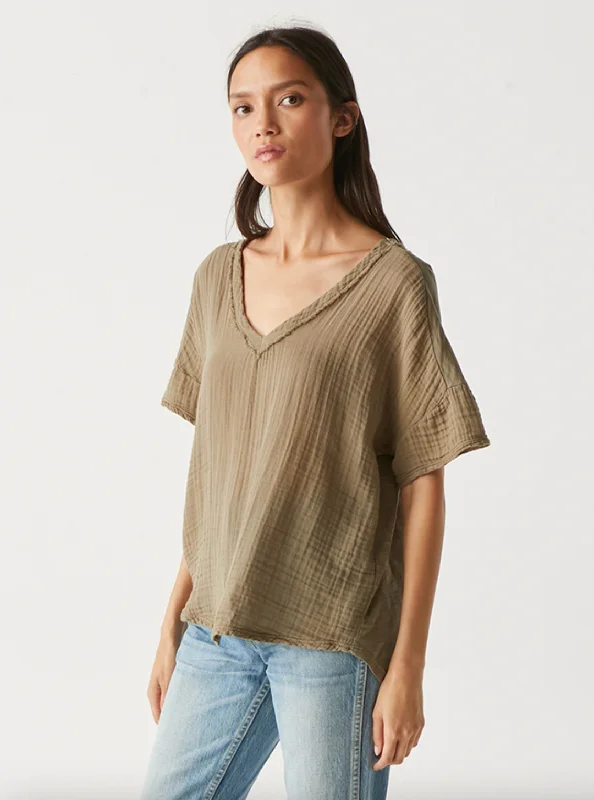 women's tops for those who value both quality and affordabilityGretna Fabric MIxed Top - Olive