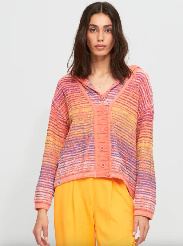 women's tops with sheer overlaysLagos Reversible Hooded Cardigan - Coral