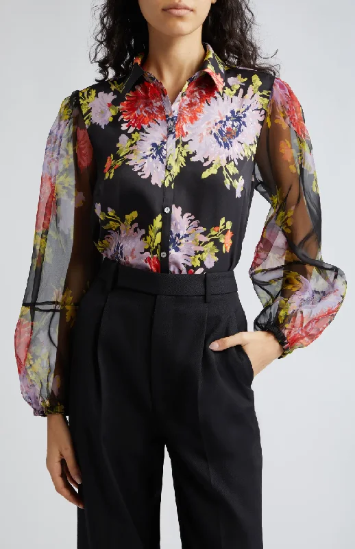 satin women's topsLorna Floral Print Blouse - Black Multi