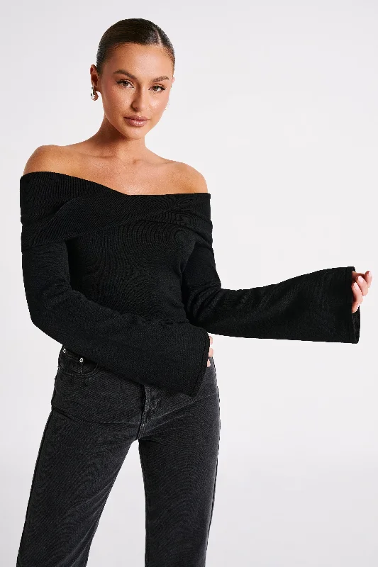 women's tops for those who want to add a touch of elegance and sophistication to their everyday wearMarlisa Off Shoulder Twist Top - Black