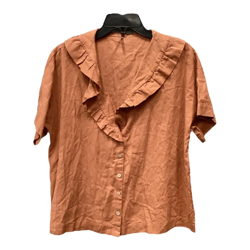 women's tops with lace-up frontsTop Short Sleeve By Free People In Orange, Size: S