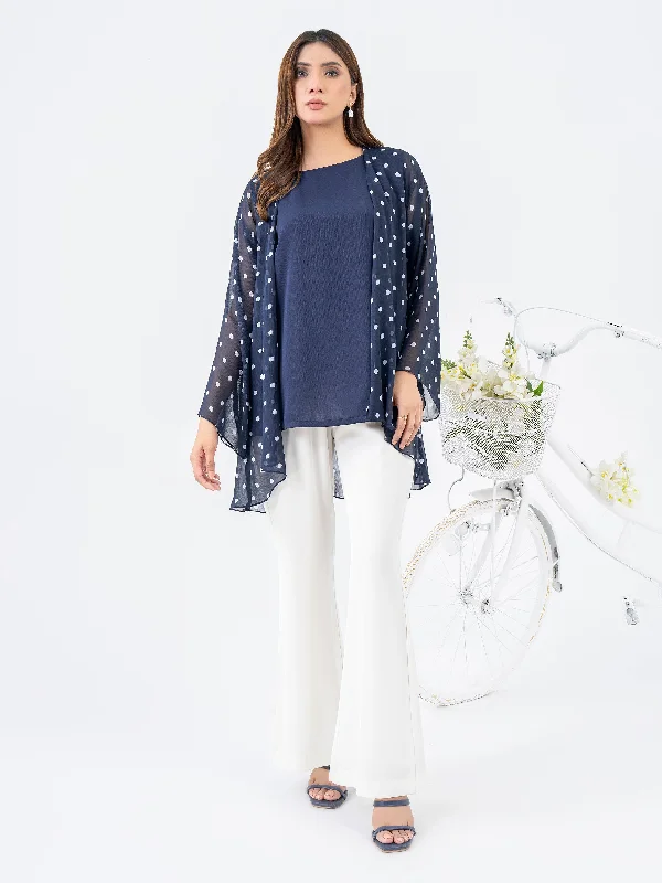 women's tops for those who love to dress up their casual looks with stylish topsPrinted Chiffon Cardigan With Slip