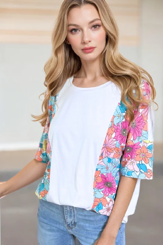 women's tops for those who want to show off their figure in a flattering wayFloral Print Patchwork Short Sleeve Top