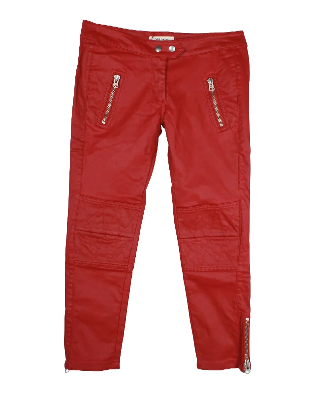 women's plus-size pantsIsabel Marant x H&M Waxed Biker Jeans in Red Cotton