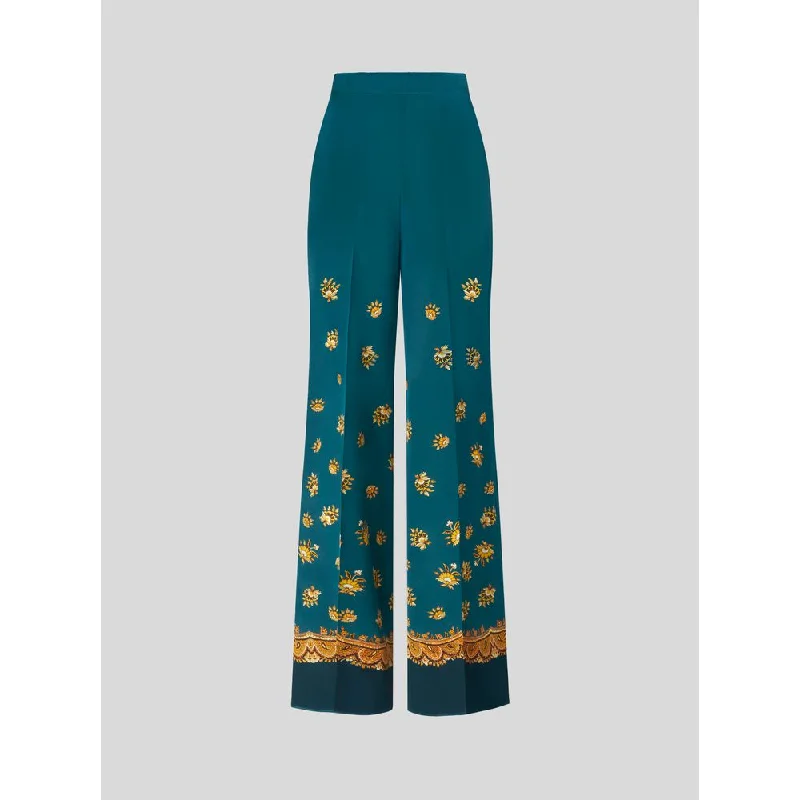 women's cool pantsLEAFY PAISLEY CRÊPE DE CHINE PALAZZO TROUSERS