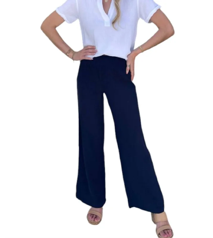 women's wedding pantsSmocked Waist Wide Leg Pants In Navy