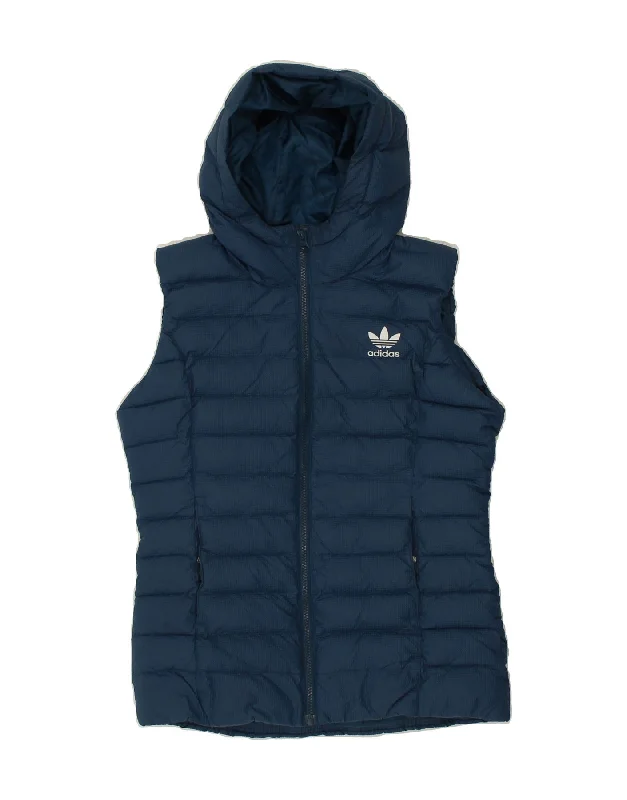 lightweight women's coatsADIDAS Womens Hooded Padded Gilet UK 12 Medium Blue Polyester