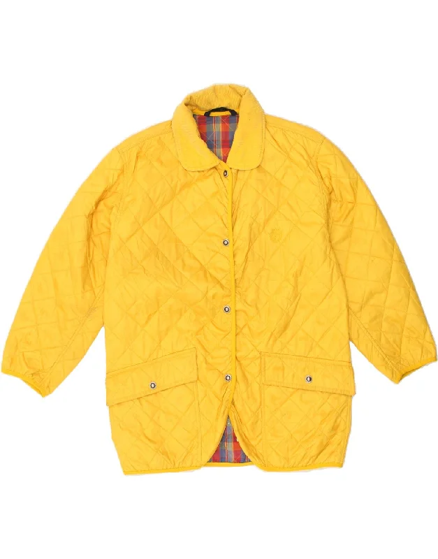 women's coats with removable fur liningsBELFE & BELFE Womens Quilted Jacket IT 42 Medium Yellow Argyle/Diamond