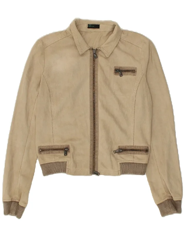 women's coats with fur collarsBENETTON Womens Bomber Jacket IT 44 Medium Beige Polyester