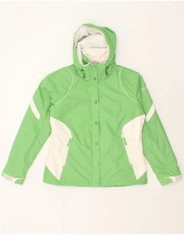 women's coats for countryside strollsCOLUMBIA Womens Hooded Windbreaker Jacket UK 14 Large Green Colourblock