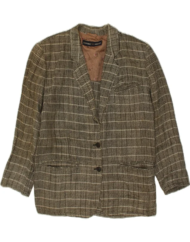 women's coats for special occasions and everyday eleganceEMPORIO ARMANI Womens 2 Button Blazer Jacket UK 16 Large Grey Check Linen