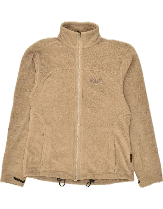 women's coats for ice skatingJACK WOLFSKIN Womens Graphic Fleece Jacket UK 12 Medium Beige Polyester