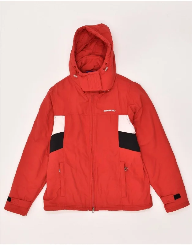 women's coats for those who believe in investing in quality fashionREEBOK Womens Hooded Windbreaker Jacket UK 10 Small Red Colourblock Nylon