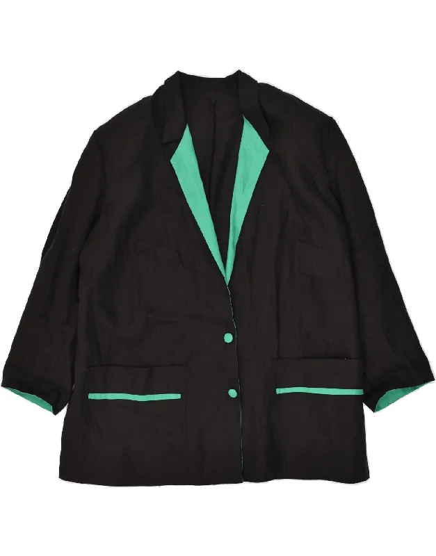 elegant women's coatsVINTAGE Womens 2 Button Blazer Jacket UK 16 Large Black Colourblock