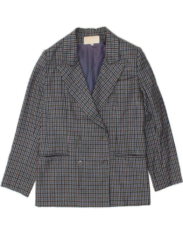 plus-size women's coatsVINTAGE Womens Double Breasted Blazer Jacket IT 46 Large Blue Check