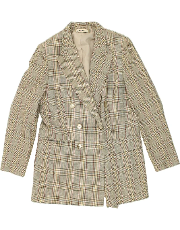 women's coats in bold colorsVINTAGE Womens Double Breasted Coat UK 16 Large Grey Plaid Polyester