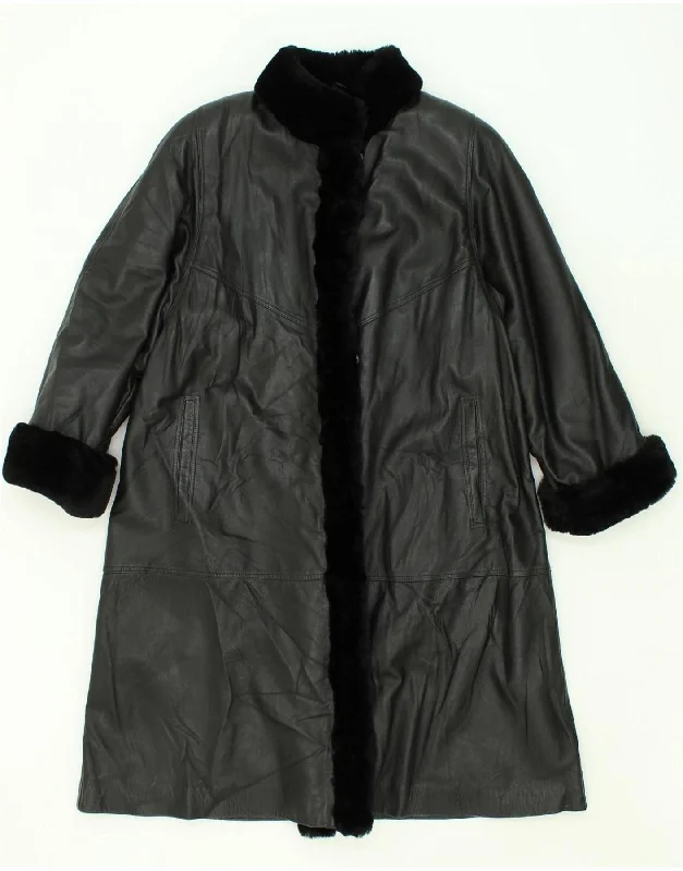 women's coats with fur collarsVINTAGE Womens Leather Coat IT 46 Large Black Leather