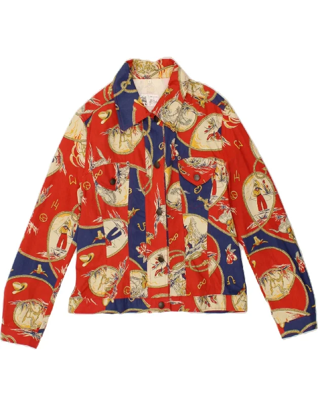 luxury women's coatsVINTAGE Womens Oversized Abstract Pattern Bomber Jacket UK 1 2XS Red