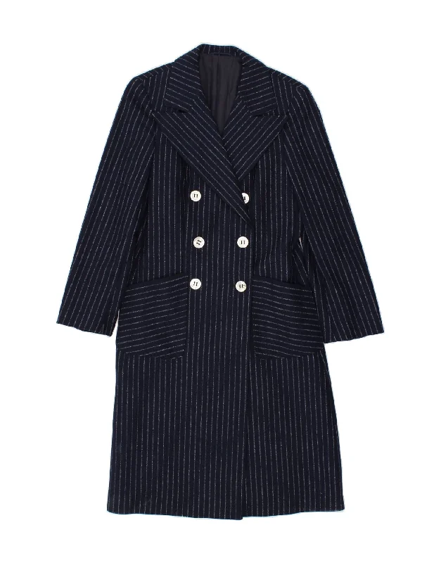 women's coats with beadwork accentsYOUR SIXTH SENSE Womens Double Breasted Coat UK 6 XS Navy Blue Pinstripe