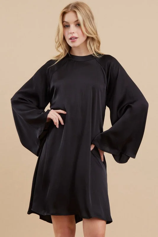 Short-Sleeve DressMidnight Wishes Black Satin Dress