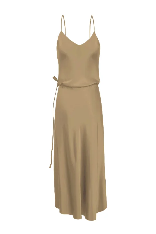 Cut-Out DressBM Nane Cowl Neck Silk Dress - Wheat