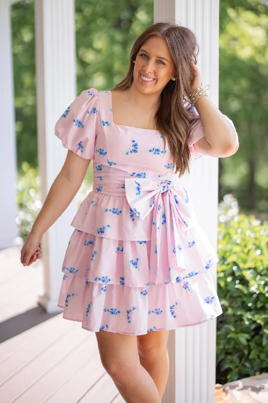 Velveteen DressBow Perfect Pink Floral Dress