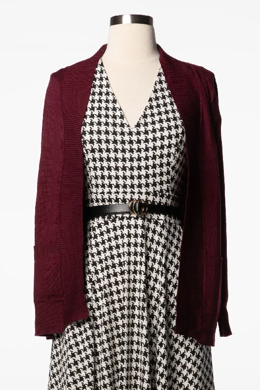 Glamour DressBurgundy Long Sleeve Pocket Cardigan