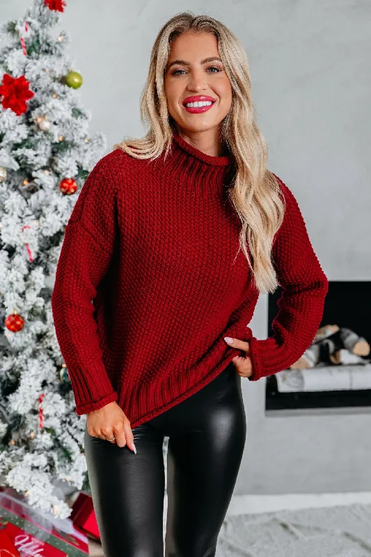 Statement DressDark Red Textured Turtleneck Sweater