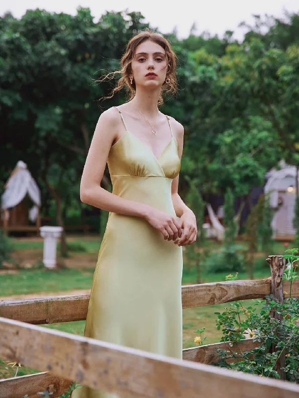 women's bridesmaid dressesKristin French V-Neck Slip Yellow-green Dress