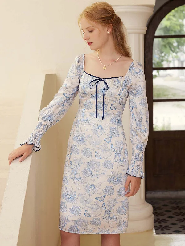 Wedding Dress【Final Sale】Mila Elegant Square Neck Contrast Print Dress