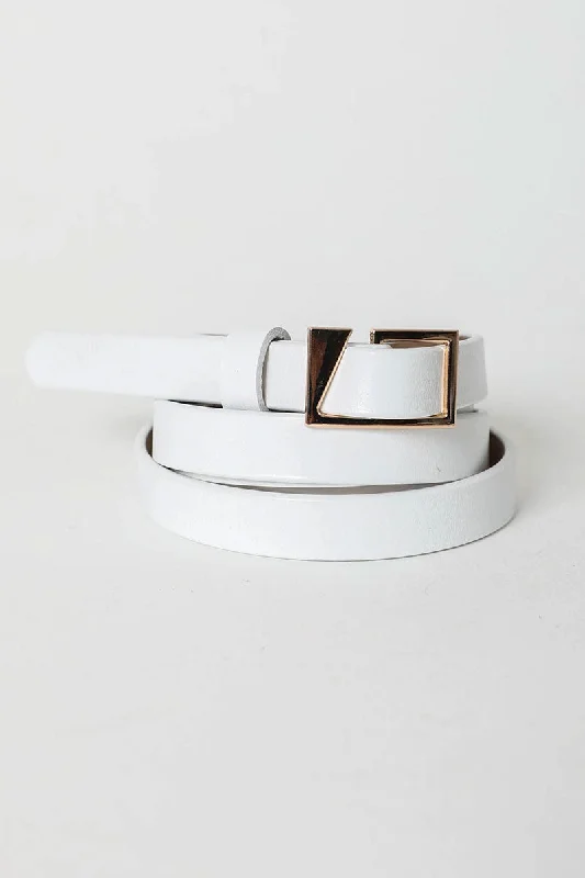 Tea-Length DressWhite Asymmetrical Buckle Cinch Waist Belt