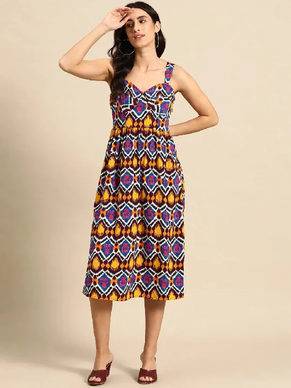 women's club dressesCorset Top Midi Dress in Multi color Ikkat Print