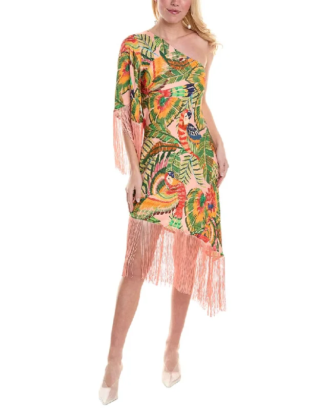 Wedding DressFARM Rio Macaw Leaves One-Shoulder Midi Dress